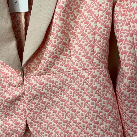 NWT LUCY PARIS Long Sleeve Patterned Peplum Blazer Pink White Women’s Size Med - Picture 3 of 7